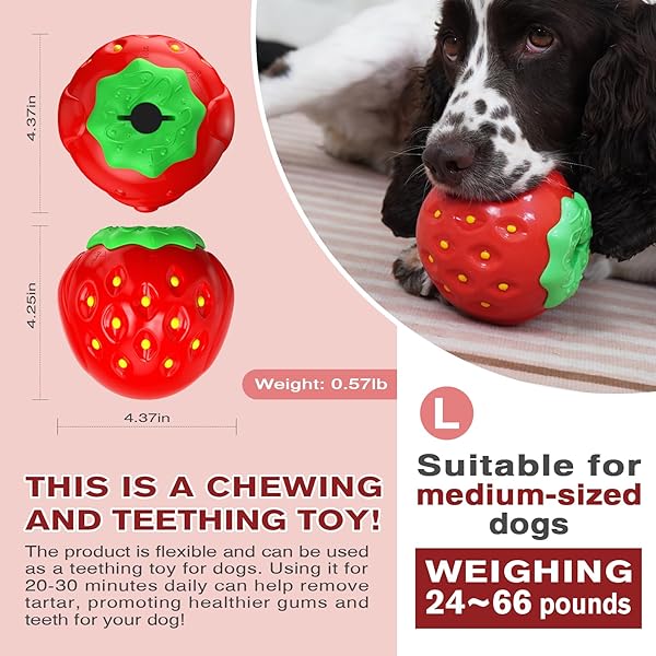 VEPOUYU DOG TOYS FOR AGGRESSIVE CHEWERS – TREAT-FILLING TOUGH DOG CHEW TOY STRAWBERRY, DURABLE DOG TOYS FOR LARGE, MEDIUM, AND SMALL DOGS, PUPPY TOYS, ANXIETY RELIEF TOYS FOR DOGS