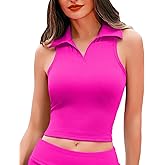 HyMeYou Women Workout Crop Top Built in Bra Ribbed Athletic Tank Tops Casual Sleeveless Collar Shirts Padded Sports Yoga Vest