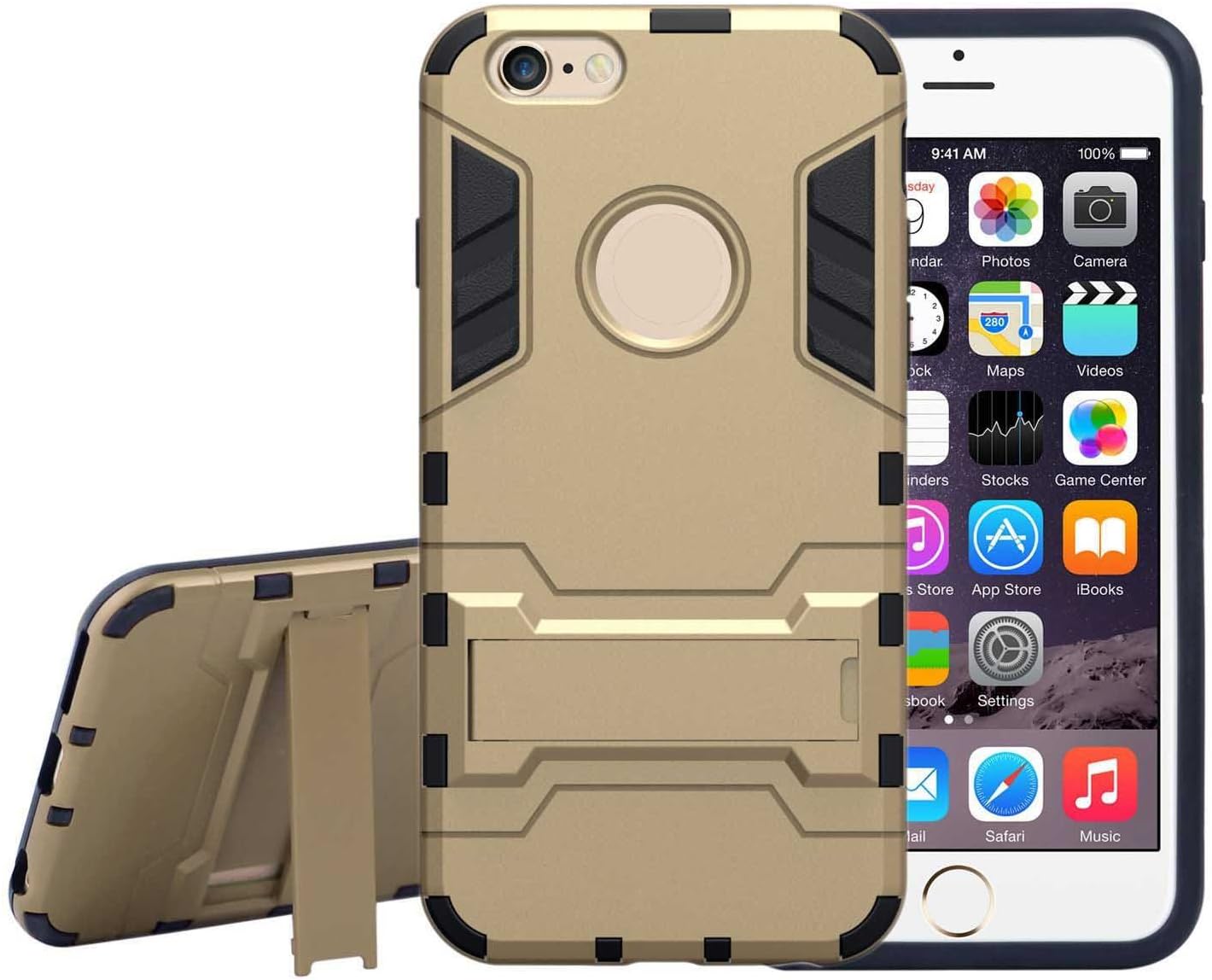 iPhone 6 plus case,Siwei TPU Rubber Durable Plastic Armor Phone Case with Kickstand for iPhone 6 plus 5.5 inches Gold