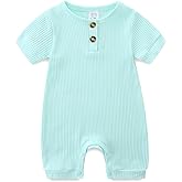 Unisex Newborn Baby Romper Ribbed Onesie Infant Long/Short Sleeve Jumpsuit