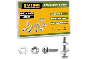 SVLING #8-32 x 2-1/2" Pan Head Machine Screws Nut Bolt Washer Assortment Kit,(40 Sets) 304 Stainless Steel 18-8 Phillips Drive Full Thread Assorted