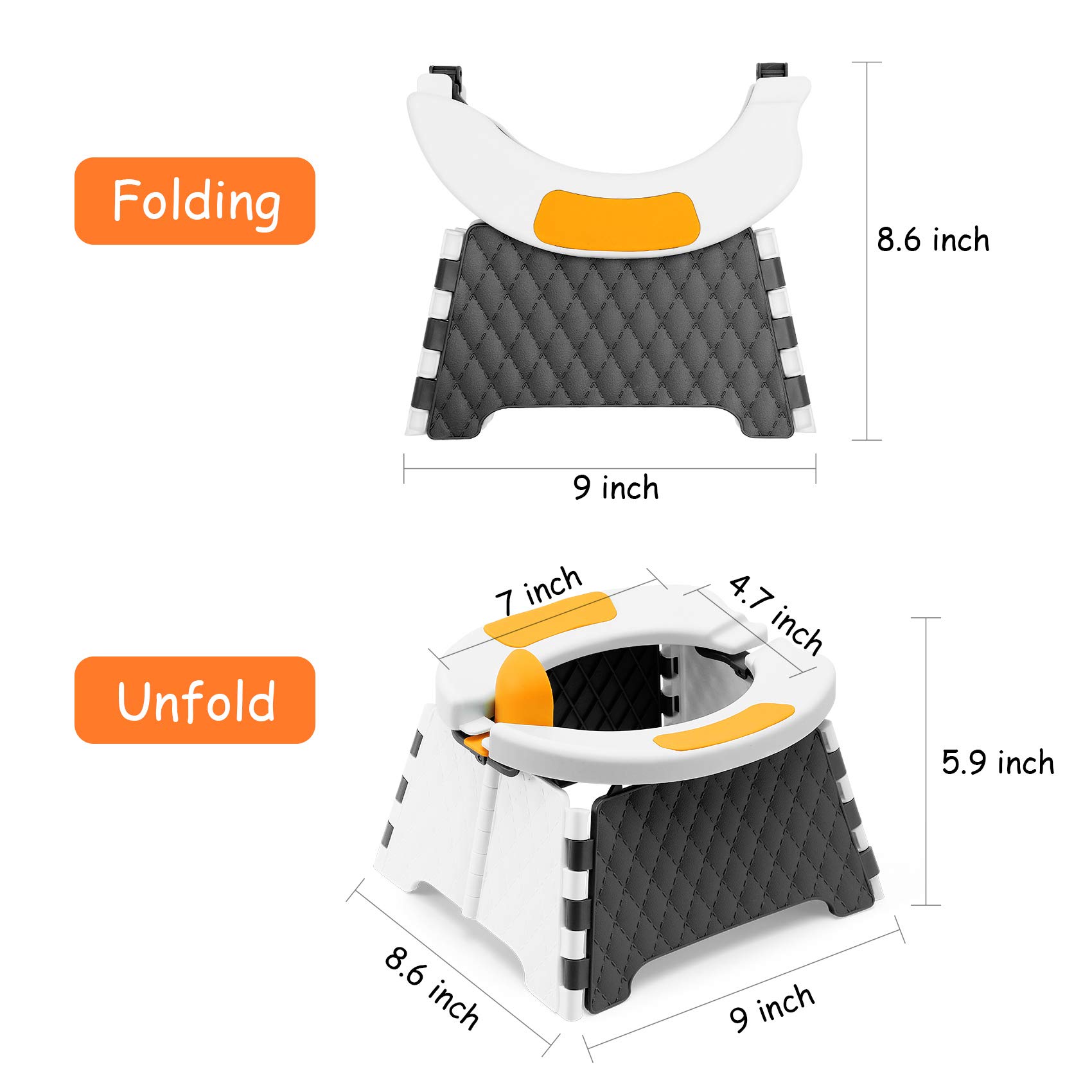 Toddler Portable Potty Training Seat for Kids Baby Foldable Toilet Child Travel Potty in Car Camping Potty Chair Seat for Indoor Outdoor, with 60 Disposable Bags