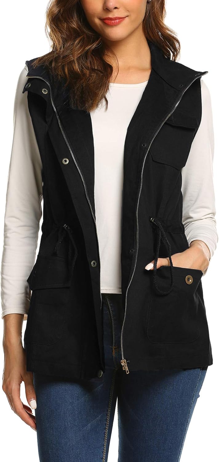 Beyove Womens Lightweight Sleeveless Military Anorak Cargo Vest Hooded/No Hood at  Women's Coats Shop