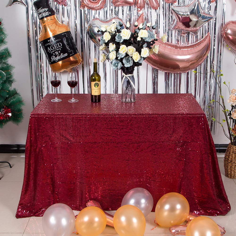 JYFLZQ Burgundy Sequin Tablecloth 50" x 80" Rectangular Sparkly Table Cloths Table Cover Overlay for Christmas Wedding Birthday Party Baby Bridal Shower