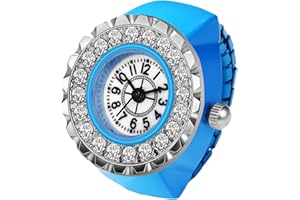 Lancardo Ring Watch for Women and Men Analog Quartz Watch Arabic Numerals Dial Elastic Band Bling Rhinestone Colorful Stretch Band Finger Watch Christmas