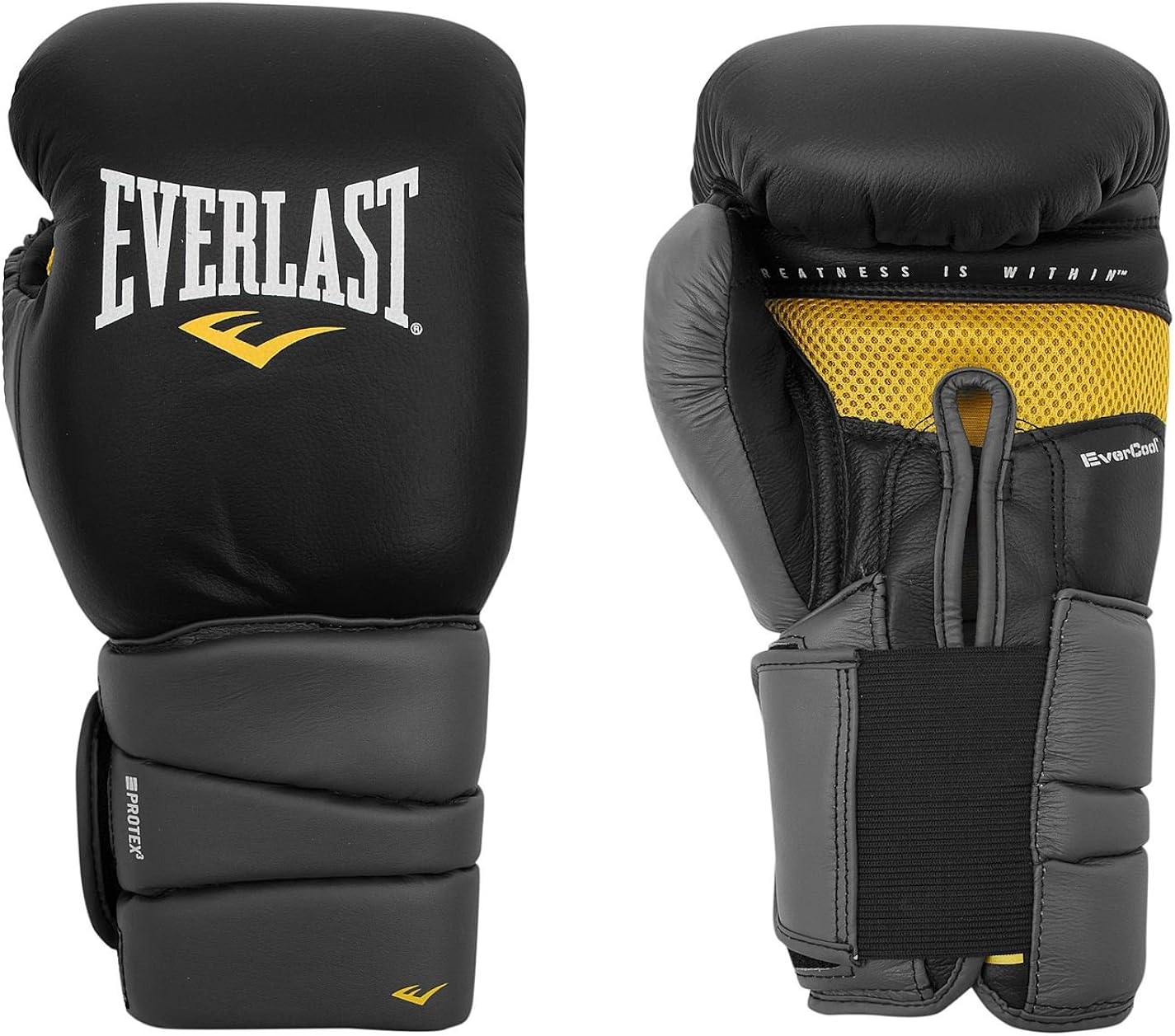 Everlast Protex 3 Gel EVERCOOL Removable Full Elastic Sheath Boxing Gloves Black by Everlast