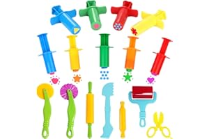 Oun Nana Playdough Tools, Playdough Accessories with Dough Extruders, Dough Scissors, Playdough Rollers and Cutters, 16 PCS Plastic Play Dough Tools Set for Kids(Random Color)