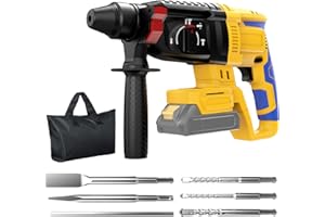 FUNNYWHALE SDS Cordless Rotary Hammer Drill Compatible with Dewalt 20V Battery(NO Battery) Brushless Motor, Safety Clutch, 4 Functions with 5 Drills and Carrying Bag for Concrete/Masonry/Wood/Metal
