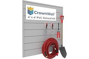 CrownWall PVC Slat Wall Panels Garage Wall and Home Organizer Storage System | Heavy Duty Organization and Easy Installation | 4ft by 4ft (16 sqft) Section, Graphite