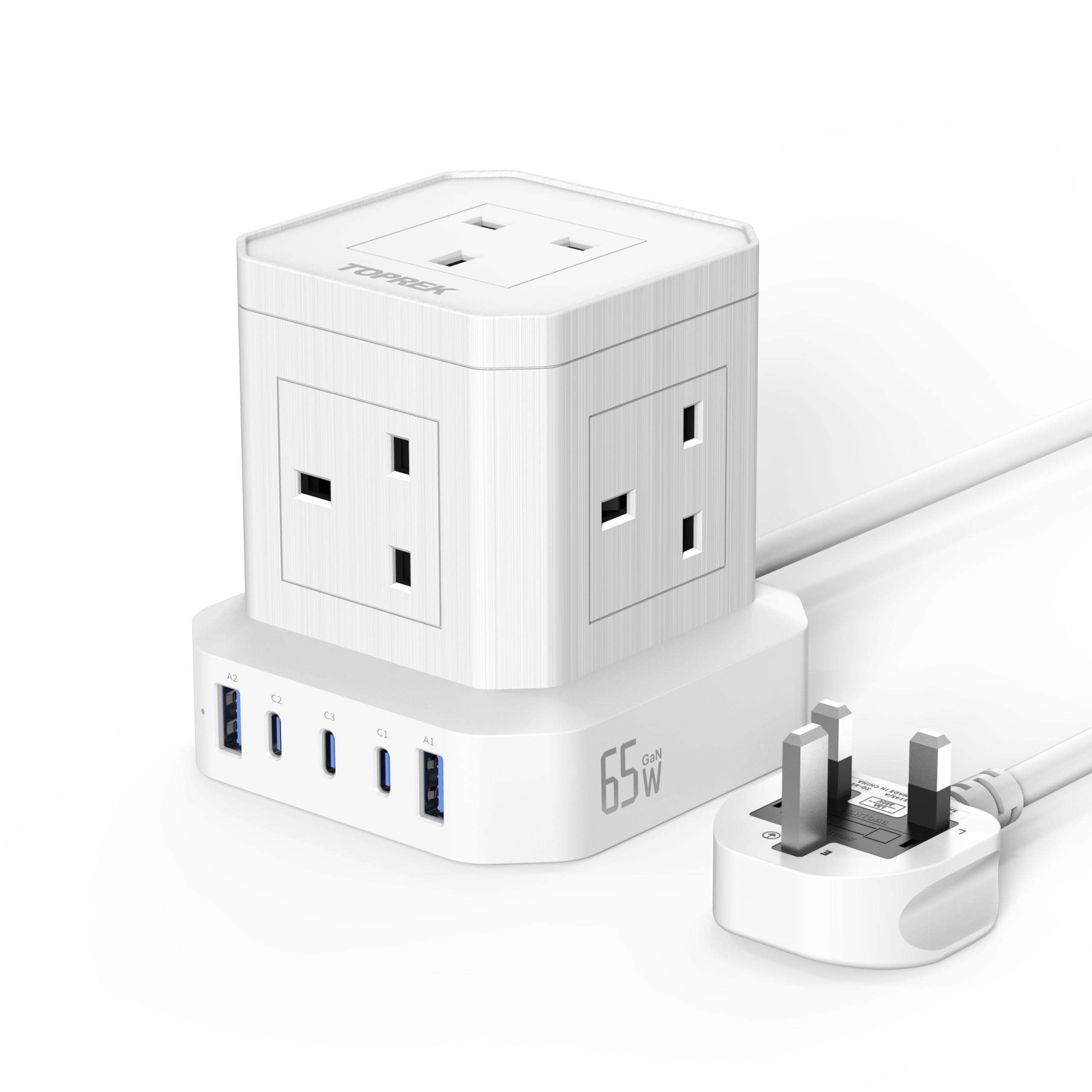 TOPREK 65W PD3.0 Fast Charge Extension Lead with Usb Slots, Simultaneous Fast-charging of 10 devices, USB Extension Cable Multi Plug Extension Socket