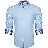 HISDERN Mens Dress Shirts Long Sleeve Button Down Casual Shirts for Men Inner Contrast Formal Business Tuxedo Wedding Shirt