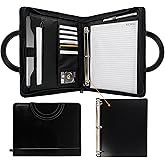 GraduatePro Zippered Portfolio Binder with Handles,Professional Faux Leather Padfolio with 3 Ring Binder (Removable), Storage Pouch for Tablet, Travel Documents for Men and Women.