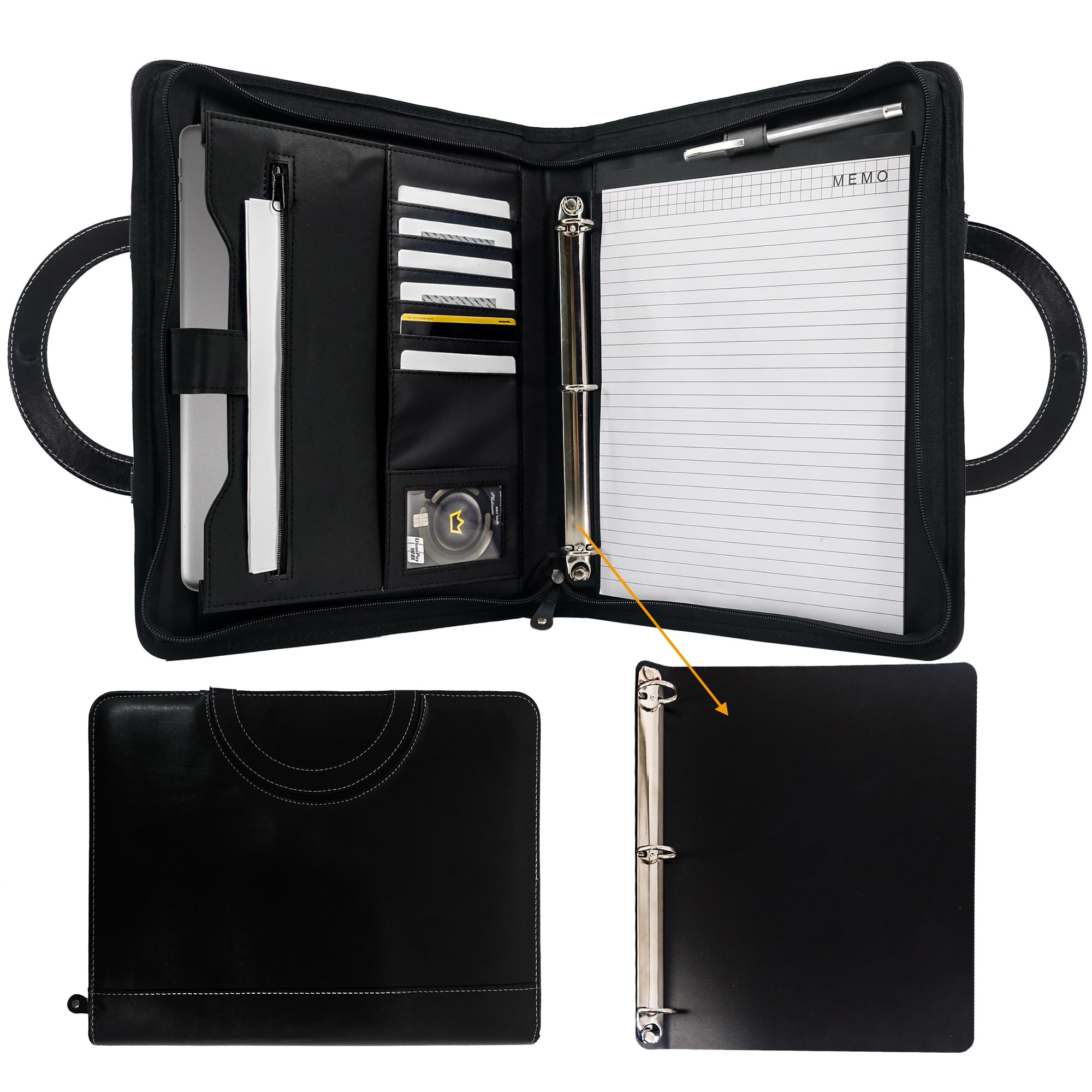 GraduatePro A4 Conference Folder with Removable 3-Ring Binder and Clipboard, Waterproof Business Organizer Hidden Handle for Men/Women