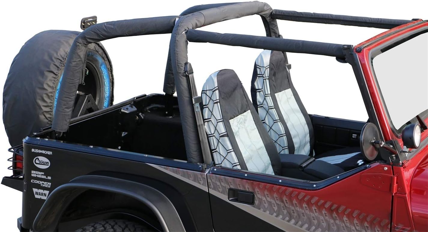 RAMPAGE PRODUCTS 768915 Roll Bar Pad and Cover Kit for 1992-1995 Jeep Wrangler YJ, Black Denim