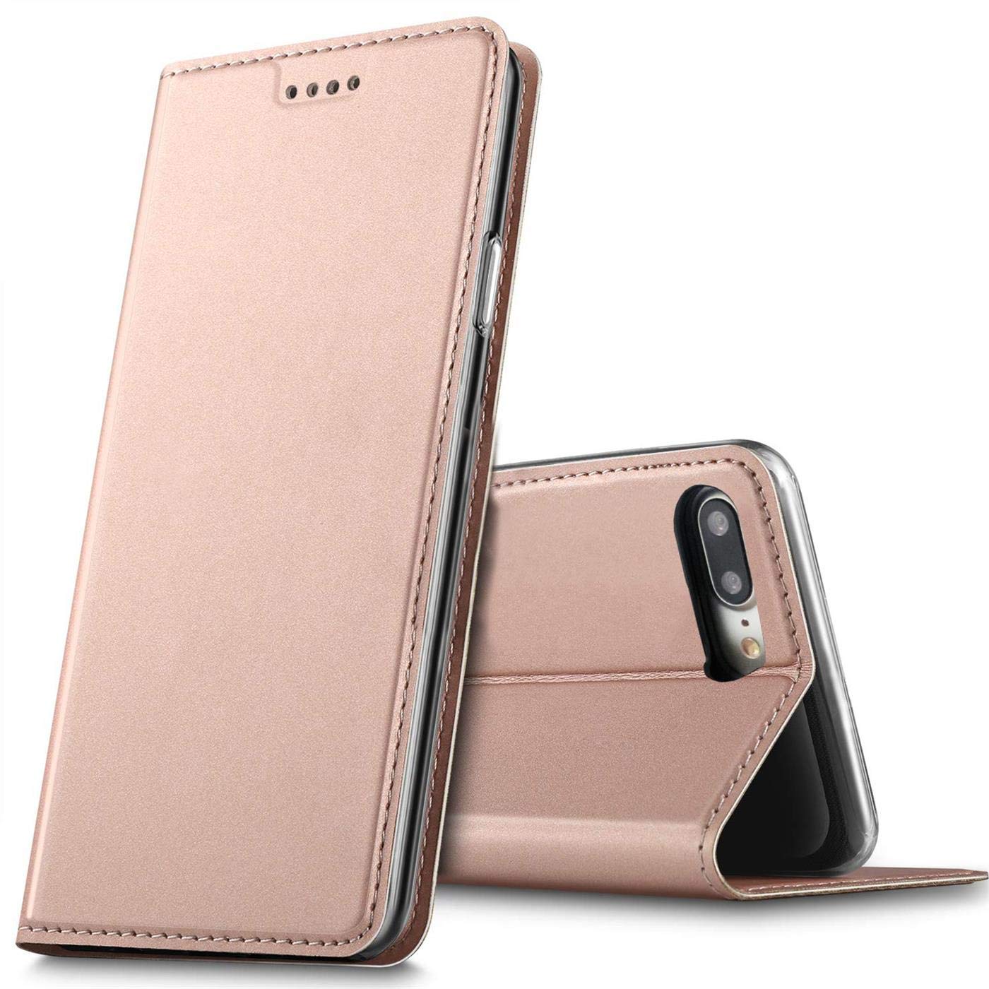 Verco Case compatible with Apple iPhone 8 Plus, Flip Wallet Cover with Magnetic Closure for iPhone 7 Plus / 8 Plus Phone Case - rose gold