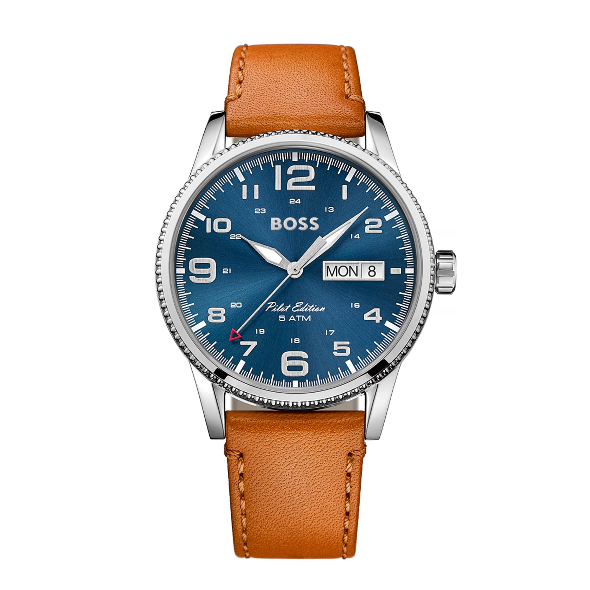 BOSS Analogue Quartz Watch for Men PILOT VINTAGE Collection with Light Brown Leather Strap - 1513331