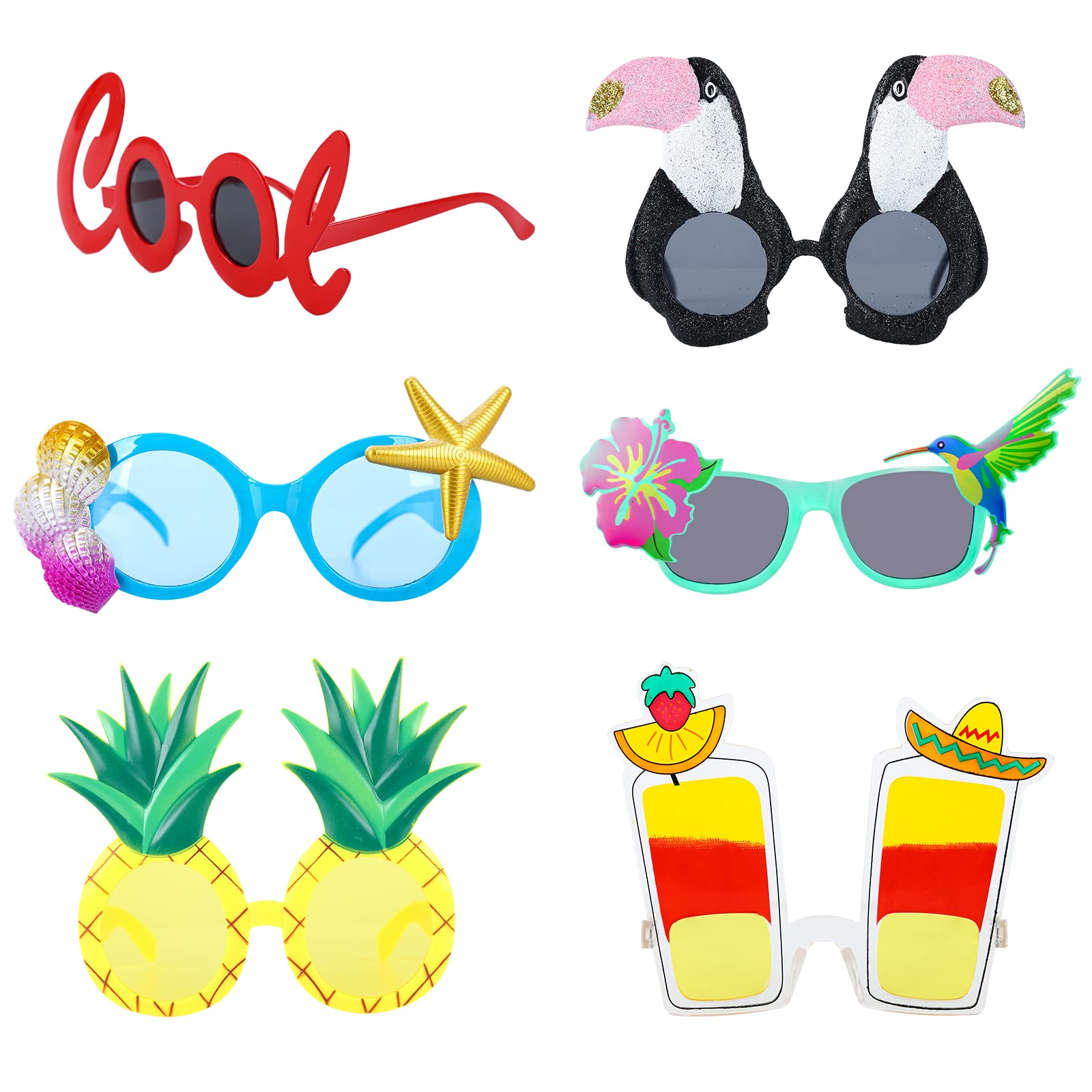 6 Pairs Party Glasses Novelty Party Sunglasses Funny Eyewear Funny Hawaiian Glasses for Adults Children Tropical Beach Party Glasses Photo Prop Luau Party Supplies Holiday Wedding Decoration Accessory
