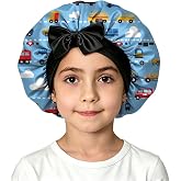 Deokke Kids Satin Hair Braid Bonnet for Sleeping Double Layer Elastic Wide Soft Tie Band Hair Silk Lined Sleep Cap Girls Boys