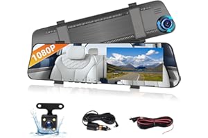 Podofo 4.5" Rear View Mirror Camera Dash Cam DVR Monitor Rear View Dual Camera Video Recording System 1080P IPS Touch Screen/Loop Recording/150° Wide Angel/Night Vision/G-Sensor/Parking Assistance