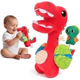 Zendstanding Baby Rattle Toys 0-12 Months, Red Dinosaur | Soft Plush Sensory Toy, Gentle Squeaker, Safe Hand Grip &amp; Teething Relief, Portable Newborn Toy for Diaper Bag