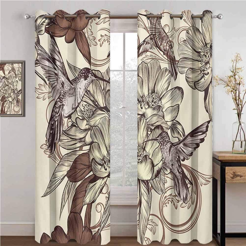 Hummingbirds 99 Blackout Curtains Pattern with Birds and Flowers