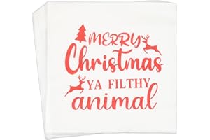 AISOSIKS Merry Christmas Ya Filthy Animal Napkins, Christmas Vacation Party Decorations, ZJ National Holiday Party Decorations Napkins(5 x 5 In, Red Foil, 50-Pack)