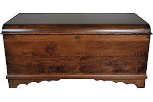 Rustic Red Door Co. Cedar Hope Chest with Waterfall Top, Amish Made Wooden Storage Trunk Box for Bedroom, Blanket, Clothes, Anti-Slam Hinges and Lock, 46", Brown Maple Wood, Asbury Stain