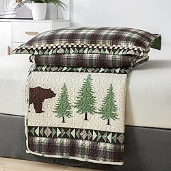 Lodge Quilts Set King Size, 3Pcs Rustic Cabin Brown