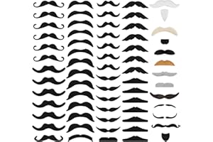 MOWPOG 66 PCS Novelty Fake Mustache Self Adhesive Beard, Costume Mustaches Stickers for Cosplay, Halloween, Christmas for All Age
