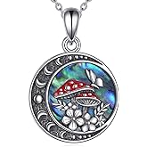 Moon Mushroom Necklace 925 Sterling Silver Mushroom Abalone shell Pendant Jewelry Gifts for Women Wife