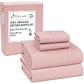 RUVANTI 100% Organic Cotton Sheets Queen Size, Percale Weave, GOTS Certified, 4-Piece Set, Deep Pocket 15", Crisp & Breathable, Soft Durable Bedding, Sábanas Algodón Orgánico –Peach Skin