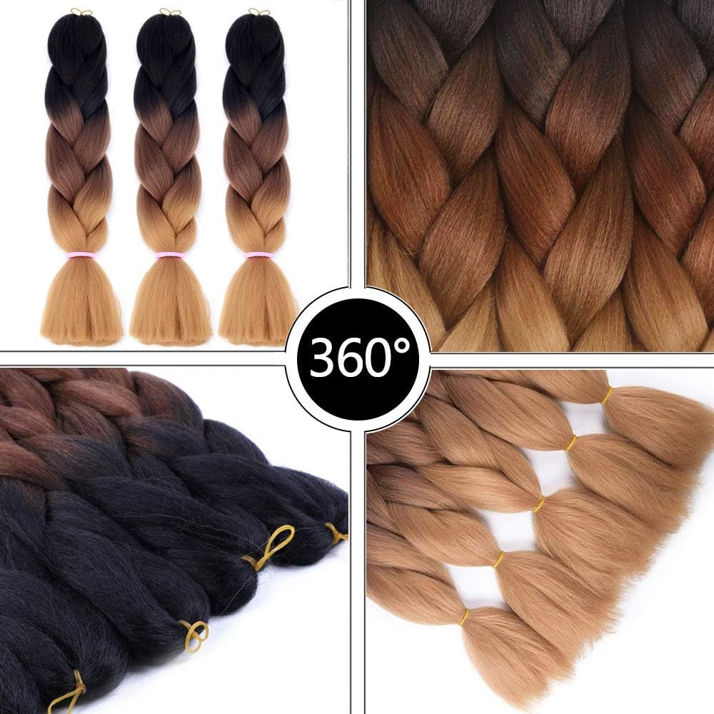ColorfulPanda 3PACK 24'' Jumbo Braiding Hair Extensions Afro Box Braids Ombre 3 Tone Synthetic Weaving Hair For Crochet Twist Braiding Hair(Brown) - Image 5