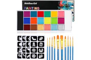 LATIBELL 20 Colors Face Body Paint Oil Palette, Halloween Christmas Makeup Kit, Face Painting Kit Professional for Kids Party, Face Paint Kit with 10 Brushes & 24 Stencils, Body Face Paints for Adults