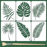 TWINKLEMON 6PCS Large Leaf Stencils for Painting on Walls 16 x 12 Inch Plant Stencil with Brushes Palm Leaf Wall Stencil Tropical Leaves Stencils Plastic Drawing Templates for Wall Furniture Fabric