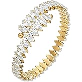 Wovanoo Rhinestone Cuff Bracelet Cubic Zirconia Tennis Bracelets Open Adjustable Elastic Bangle for Women