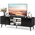 Sweetcrispy TV Stand for 55 60 inch TV, Modern Mid Century Entertainment Center with Storage, Media Console Table 2 Cabinet, Soft Hinge, Handle Door, Wooden Living Room, Office Furniture, Black