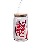 Silver Buffalo Coca-Cola Diet Coke Glass Jar Tumbler with Bamboo Lid and Plastic Straw, 16 Ounces