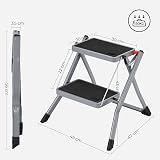 SONGMICS 2 Step Folding Ladder 150 kg Steel Grey Black view 7