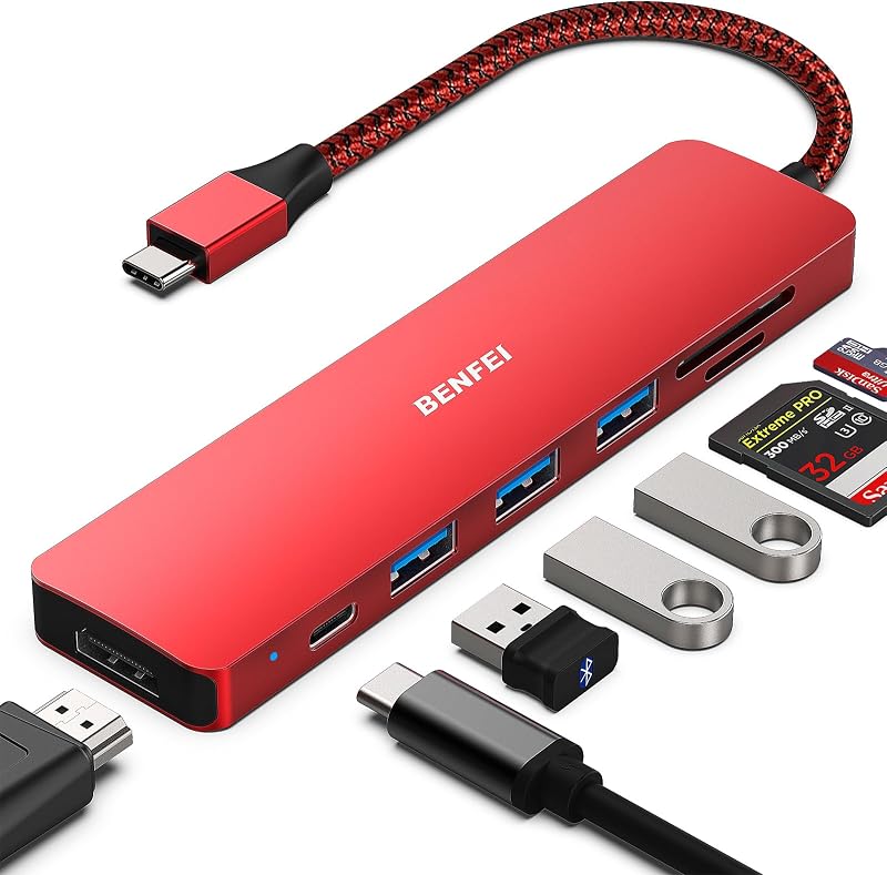 BENFEI USB C HUB 7-in-1 4K HDMI 60W PD 3 USB 3.0 SD TF Reader