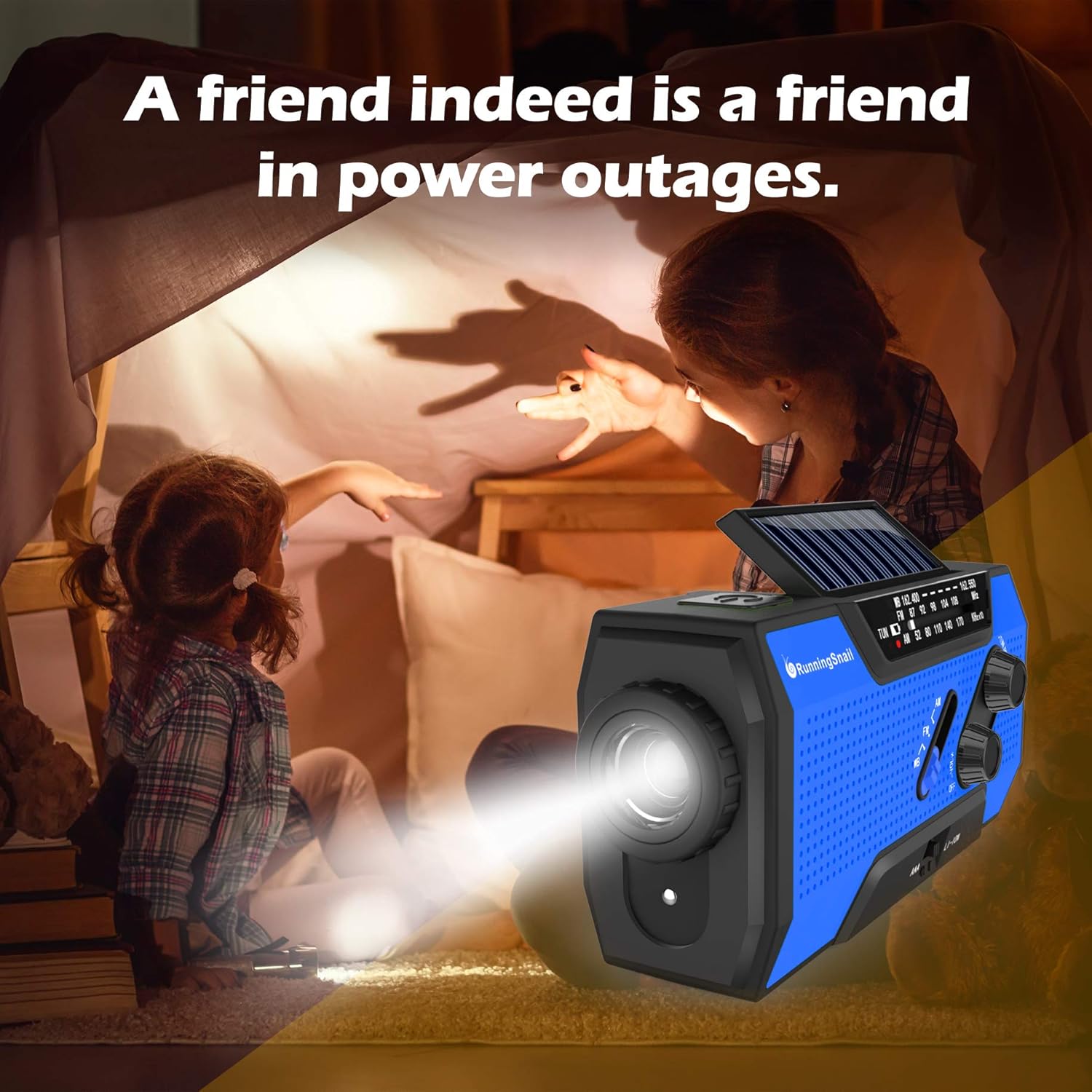 RunningSnail Solar Crank NOAA Weather Radio for Emergency with AM/FM, Flashlight, Reading Lamp and 2000mAh Power Bank (Blue): Home Audio & Theater