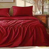 Shilucheng 100% Egyptian Cotton Queen Size Sheets Set - 1000 Thread Count,Luxury Cotton Bed Sheets,Breathable & Cooling Bedding and Pillow Cases, 16 Inch Deep Pocket - 4 Piece (Burgundy, Queen)