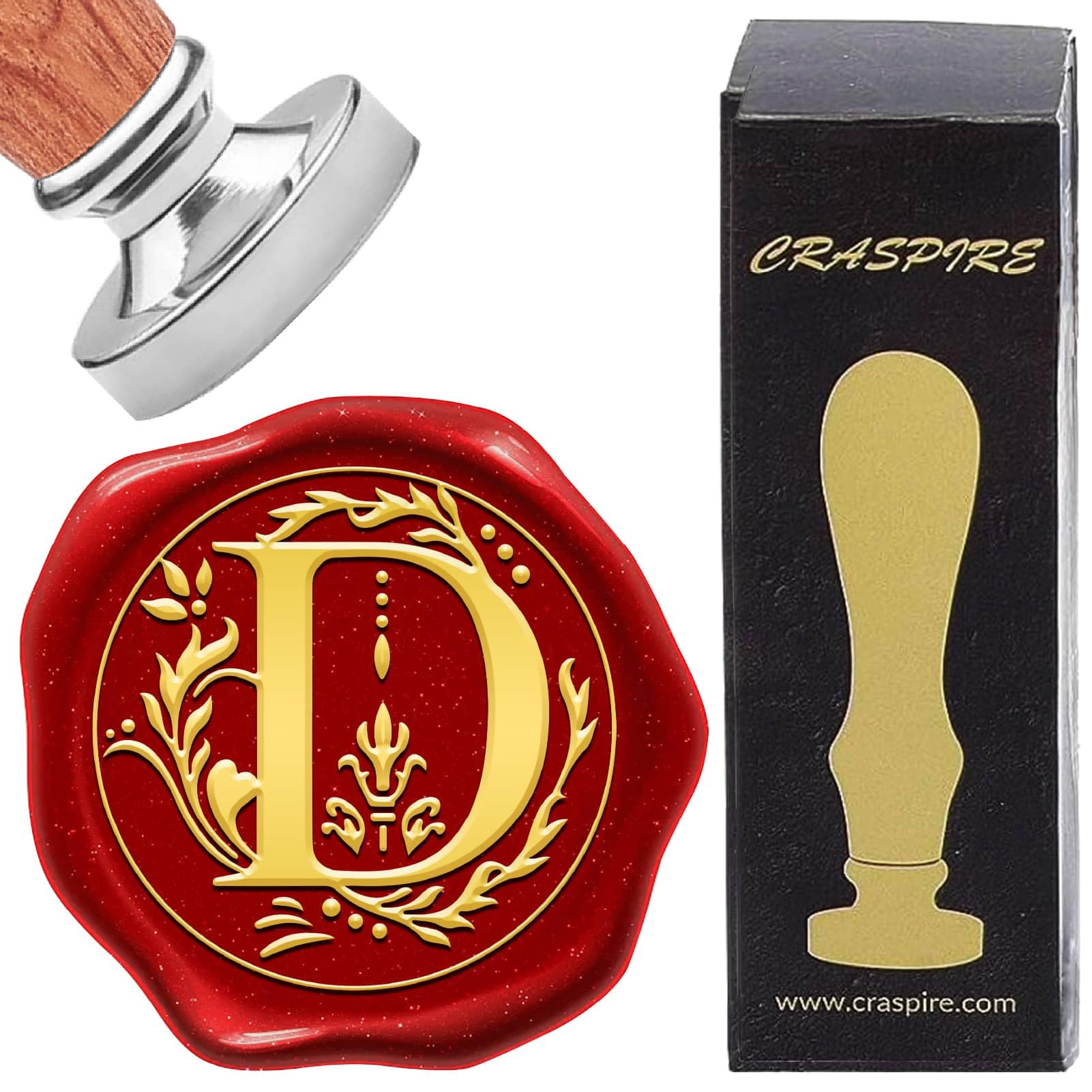 CRASPIRE Initial Alphabets D Wax Seal Stamp Letter Vintage Removable Silver Brass Sealing Stamp Heads 25mm Copper with Wooden Handle for Wedding Christmas Envelopes Invitations Card DIY Craft Gift