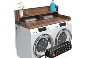 TENGYI 2-Tier Washer Dryer Countertop with Charge Station, 54" x 27.5" Top Cover for Laundry Machine, Washer and Dryer Wood Shelf Topper for Laundry Room Counter Storage Organization, Walnut