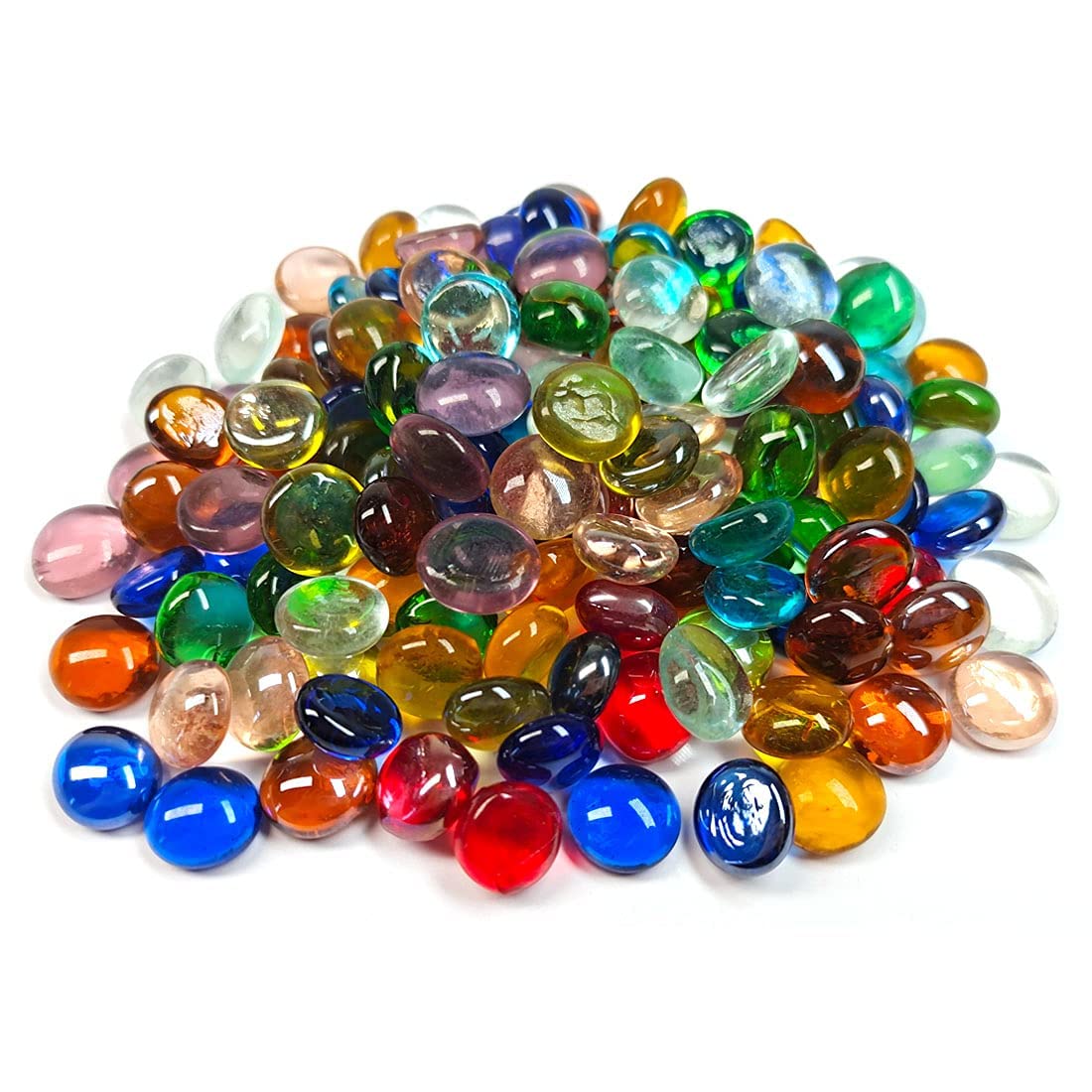 100PCS Mini Glass Gems,Mixed Colour Mancala Stones Flat Bottom Marble Beads for Home Decorative Art Craft Vase Filler(0.5"~0.7")