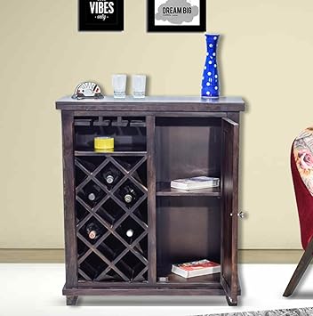 Daintree Timbertaste Sheesham Wood Bar Cabinet Wine Rack Dark