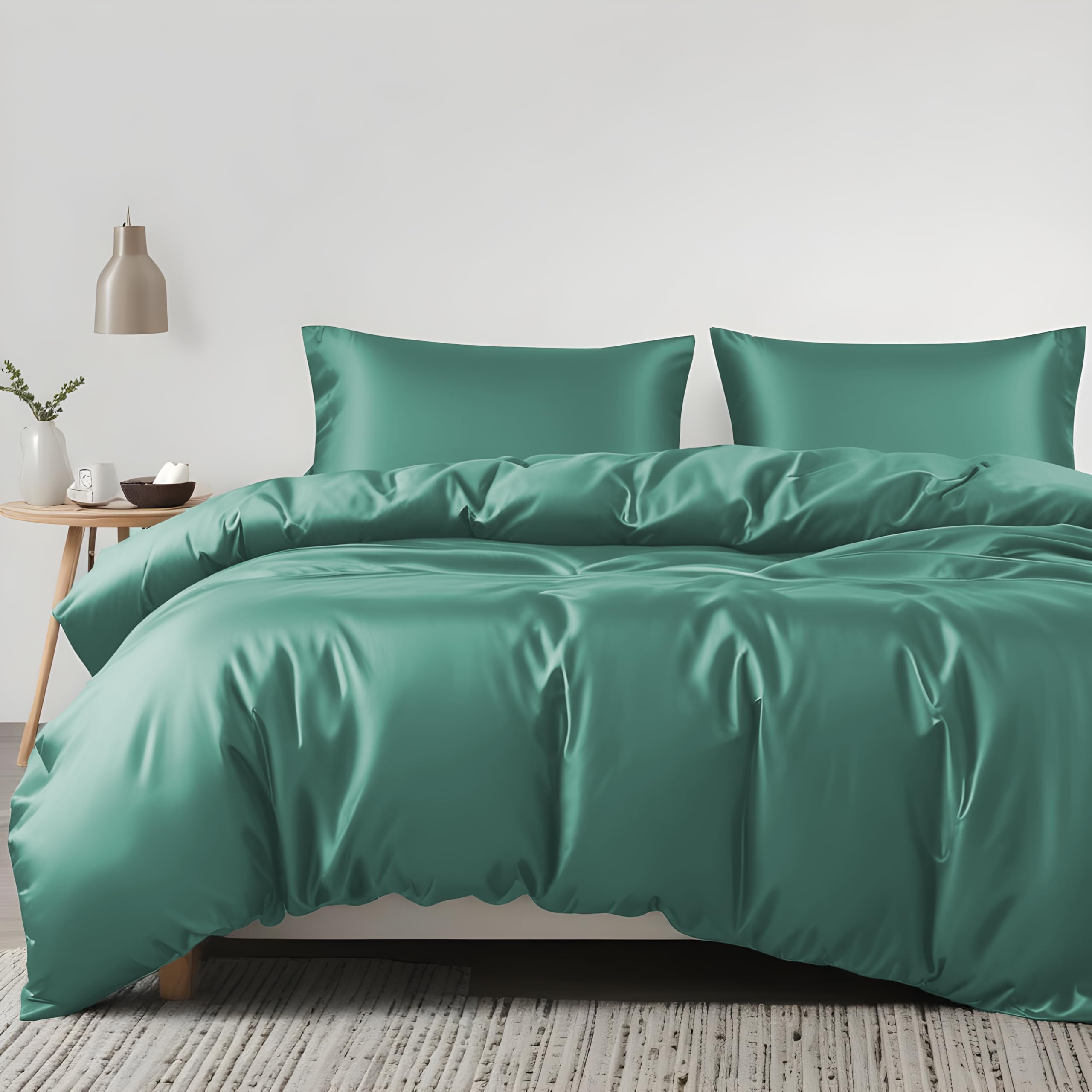 LINENWALAS 100% Organic Eucalyptus Tencel 3pc Duvet Cover Set With Zipper Closure and Corner Ties - Softest Cooling Luxury Bedding Perfect for Hair & Skin (Double/Aqua)