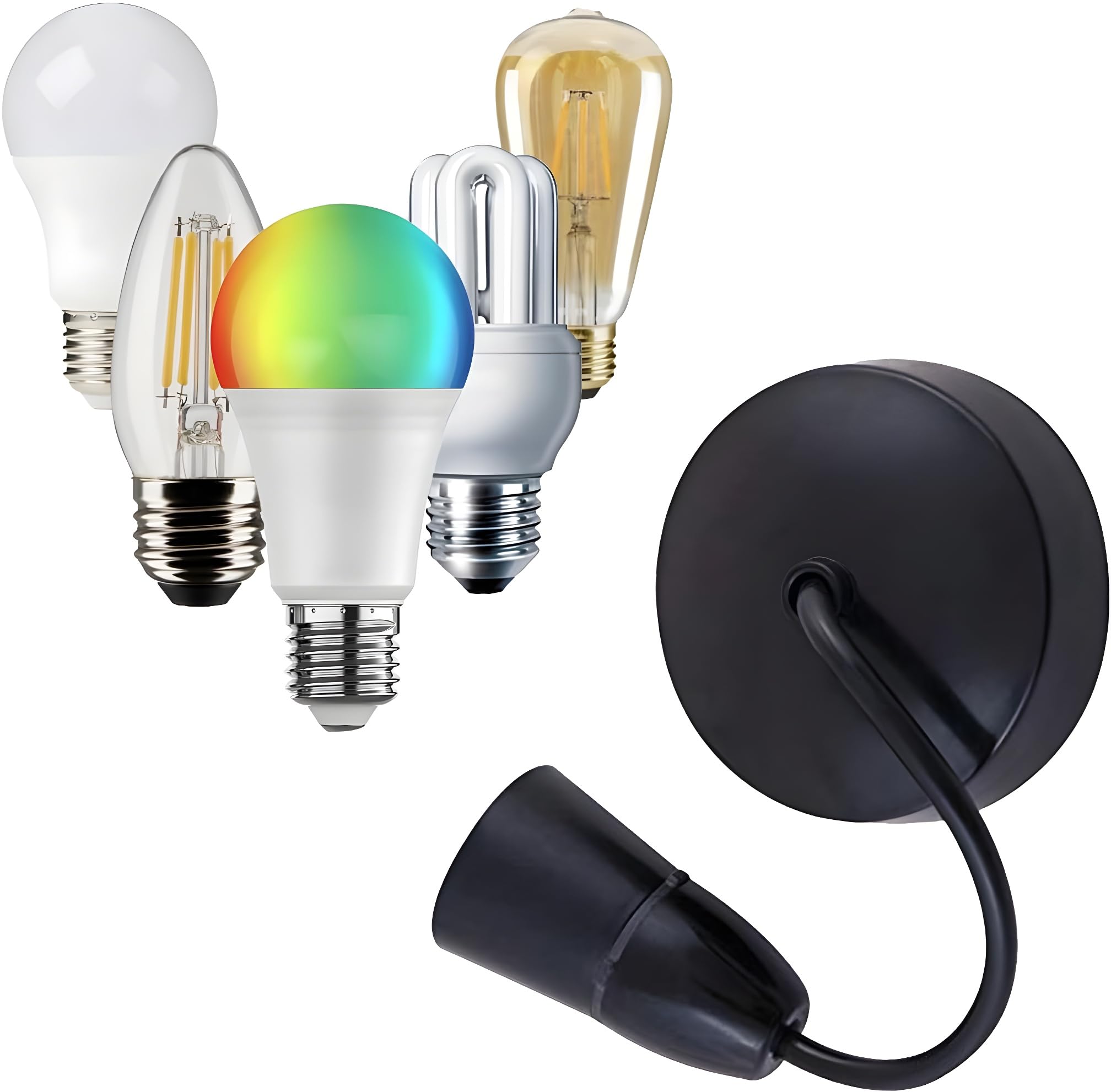 LORD C Ceiling Pendant E27 100W Heavy Duty Light Bulb Holder Light Fitting Set 6”(150mm) Lamp Hanging Light for Living Dining Room Bedroom Kitchen Supplies Home 1PC (Black)