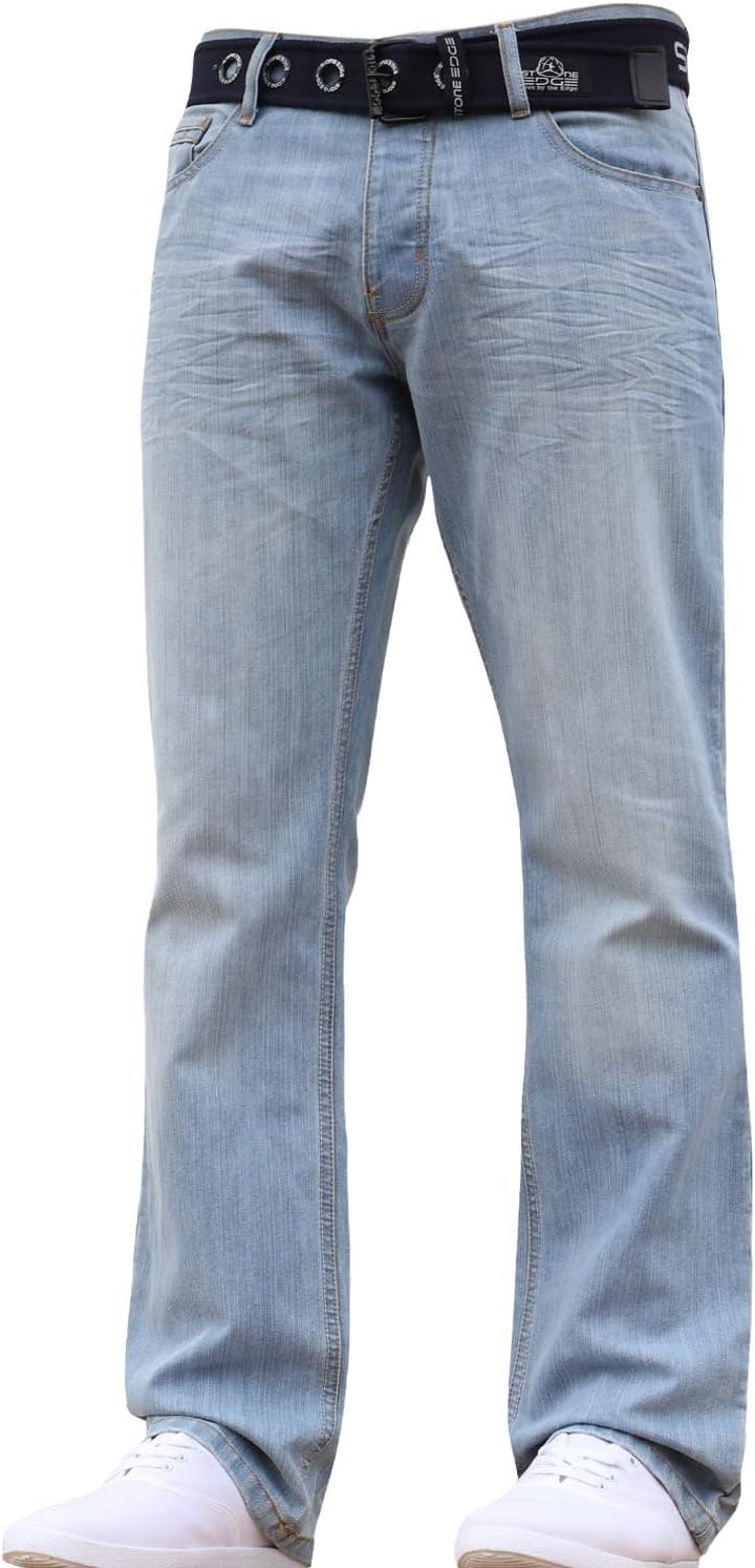 Stone Edge Mens Designer Straight Regular Denim Jeans Pants All Waist Leg Sizes