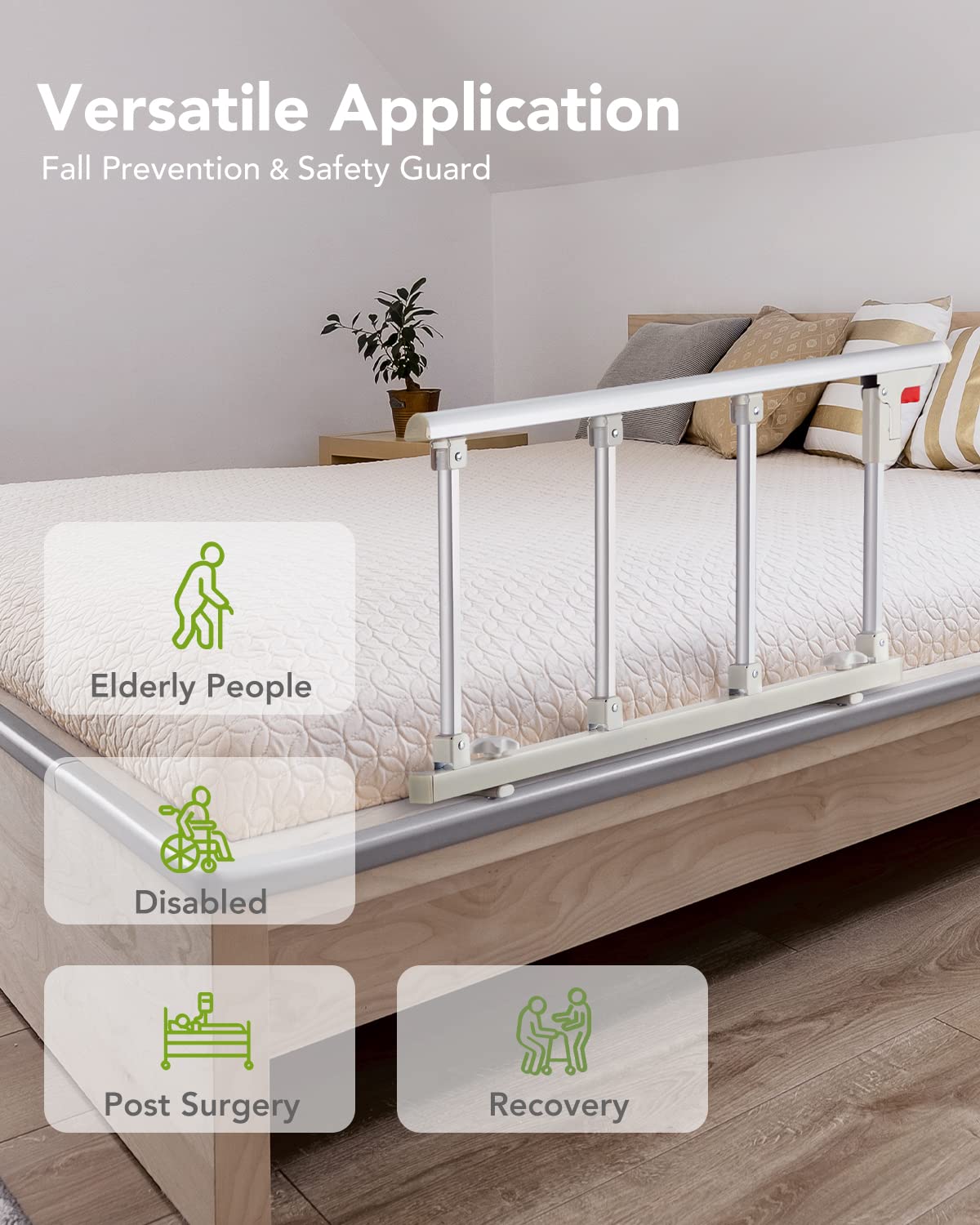 OasisSpace Bed Rails for Elderly Safety, Folding Bed Guards for Adults, Collapsible Side Rails for Seniors, Bed Assist Handle for Adjustable Fit King, Queen, Full, Twin, 38