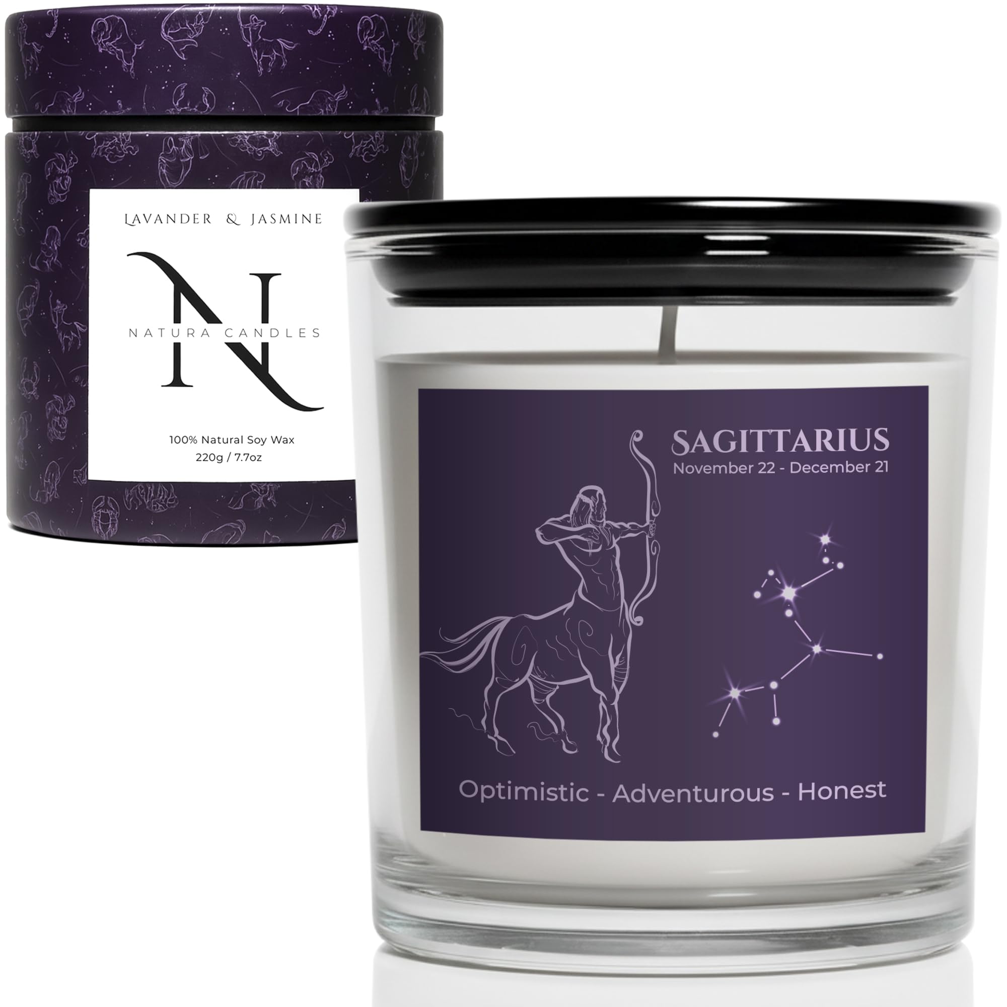 Sagittarius Candle Natural Soy Wax (220gr) Zodiac Personalised Gifts for Women - Autumn Candle Present for Wife Sister Mum Aunt Girlfriend Boyfriend Birhtday Gift Christmas - Natura Candles